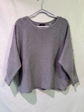 Tahari Light Gray Ribbed Crewneck Sweater